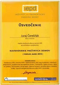 Osvedčenie - Inštitút pre Energeticky pasívne domy Osvedčenie - Inštitút pre Energeticky pasívne domy